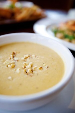 A bowl of corn chowder.