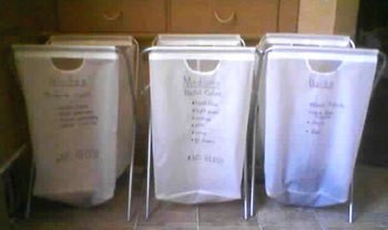 Laundry Bins marked with colors to avoid bleeding.
