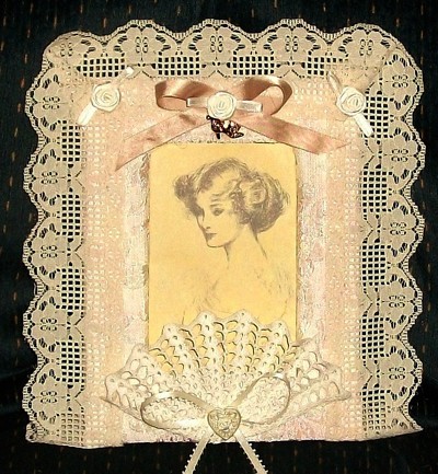 A lace covered vintage frame.