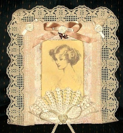 A lace covered vintage frame.