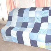 A quilt made from recycled jeans.