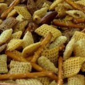 The classic Chex Party Mix with nuts and pretzels.