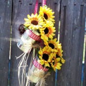 Tin can flower holder for wedding.