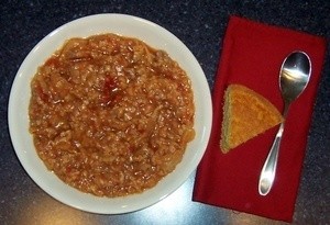 Stuffed cabbage soup in a bowl.