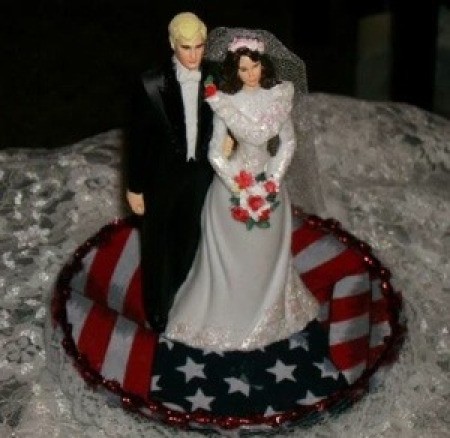 A patriotic wedding cake topper.