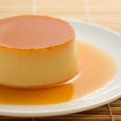 Flan dessert on a plate.