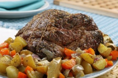 Pot roast with potatoes and carrots.