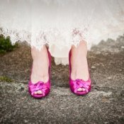 Pink wedding shoes.