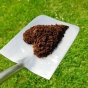 heart shaped mulch on shovel