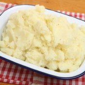 Dish of mashed potatoes.