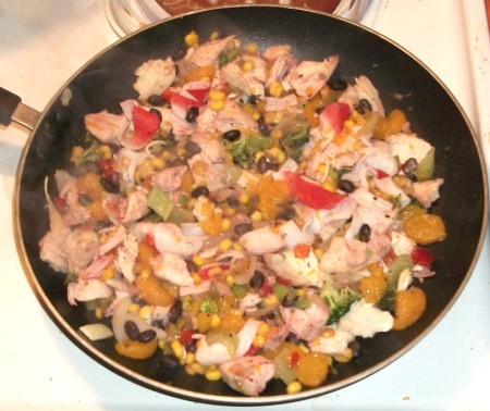 Large pan holding cooked "End of Month Stir Fry"
