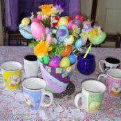 Bouquet made from plastic eggs.