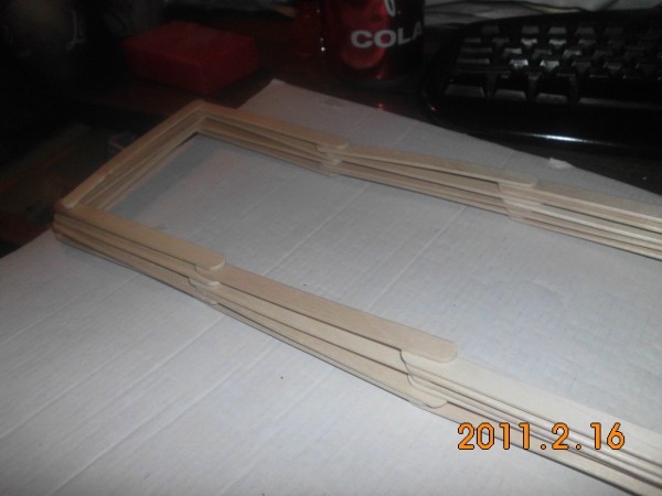 Popsicle Stick Shelf - start with sets of three sticks