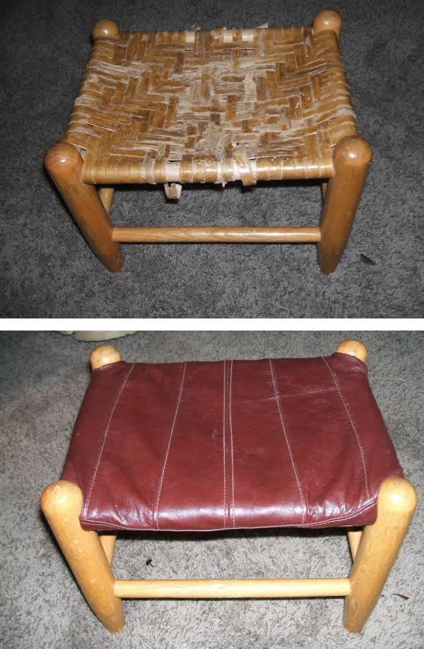 Leather Jacket Footstool -refinishing a footstool