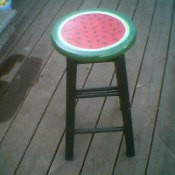 Cool stool painted to look like a watermelon.