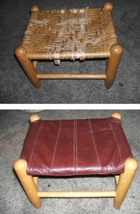 Stool fixed up using a leather jacket.