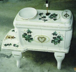 Painted decorative wood stove.