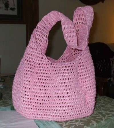 A recycled market bag made from plastic grocery bags.