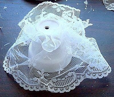 Painted White Pot With Lace Attached