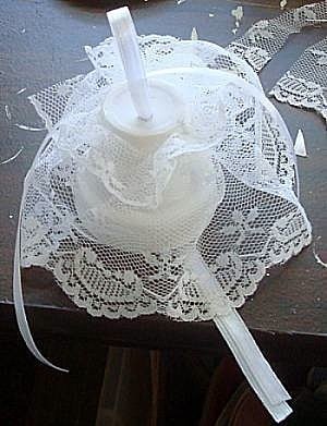 Clay Pot Angel With Lace and Ribbon Loop