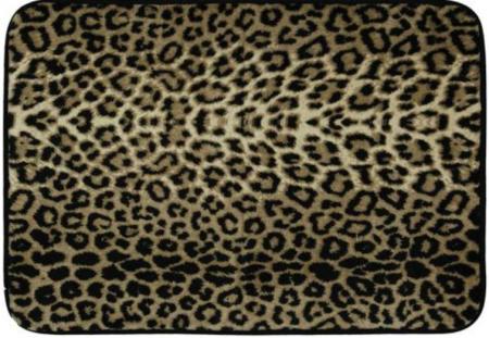 A leopard print memory foam mat used as a car seat cover.