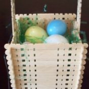 Easter basket made from wooden craft sticks.