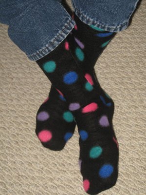 Polka dot fleece socks.