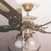 Ceiling Fan Facelift - one side is the old fan blades, the other is the painted version.