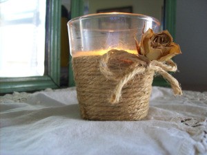 Twine-Wind Your Votive Glass and finish with a bow and dried flower.