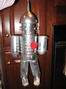 Tin man made from recycled cans.