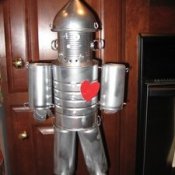 Tin man made from recycled cans.