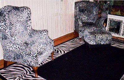 Refurbished chairs in a zebra print.