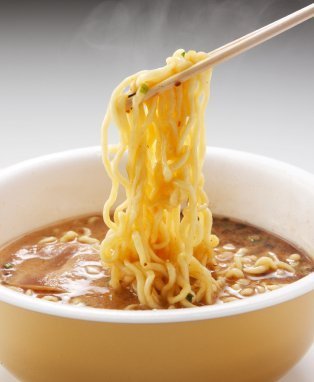 Ramen Noodles Being Lifted by Chopsticks