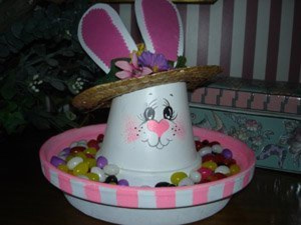 Terra cotta bunny candy dish.