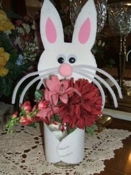 Bunny vase made from glass jar.