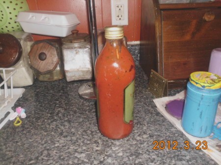 A bottle of homemade ketchup