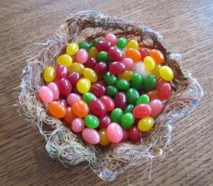 Basket made from fabric threads.