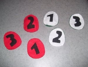 Felt bean bag eggs.
