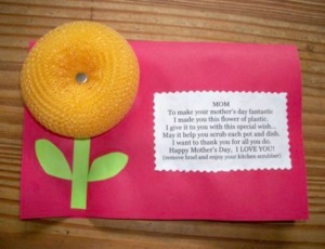 A Mother's Day card with a scrubbie as a flower.