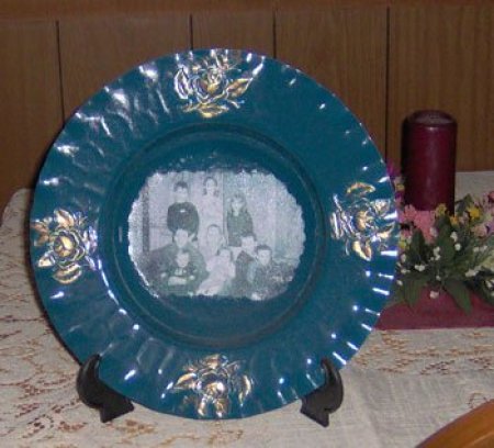 Painted and decoupaged aluminum tray.