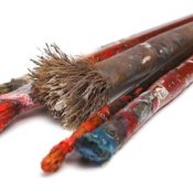 Used Paint Brushes on White Background