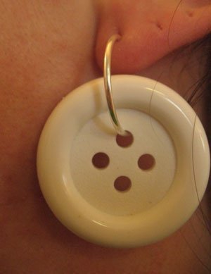 White button hoop earrings