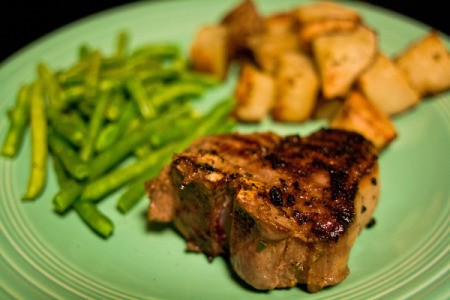 Lamb Chop Dinner With Potatoes and Green Beans