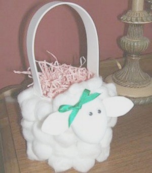Cotton ball lamb Easter basket.