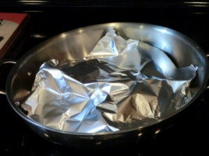 Frying pan with aluminium foil