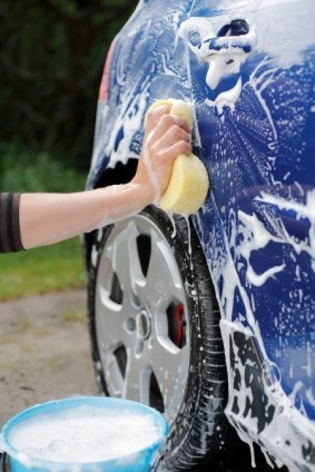 Washing a Blue Car
