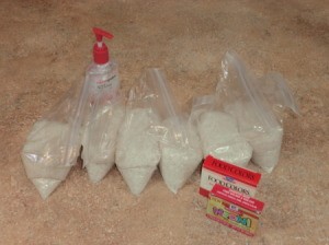 rice divided up into Ziploc bags