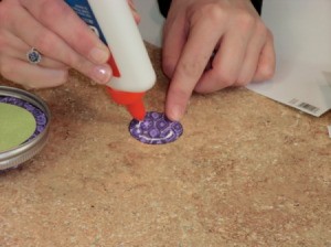 Applying glue to small fabric circle