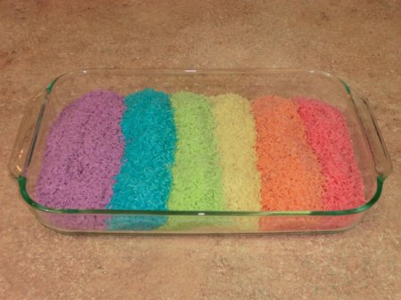 Rainbow Rice in Glass Casserole Pan