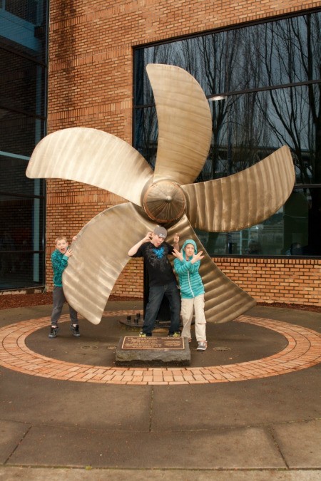 Boys Posing at OMSI Sub Propeller